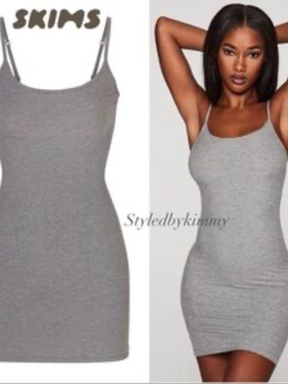 SKIMS Gray Ribbed Mini Slip Dress